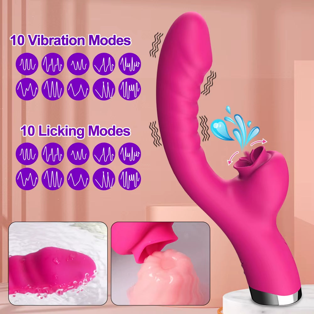 Vibrador 2 en 1 con función de lamido de lengua