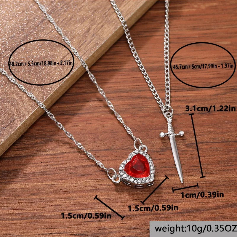 Love & Blade™ Couple Collar | Ruby Heart and Sword in Stainless Steel
